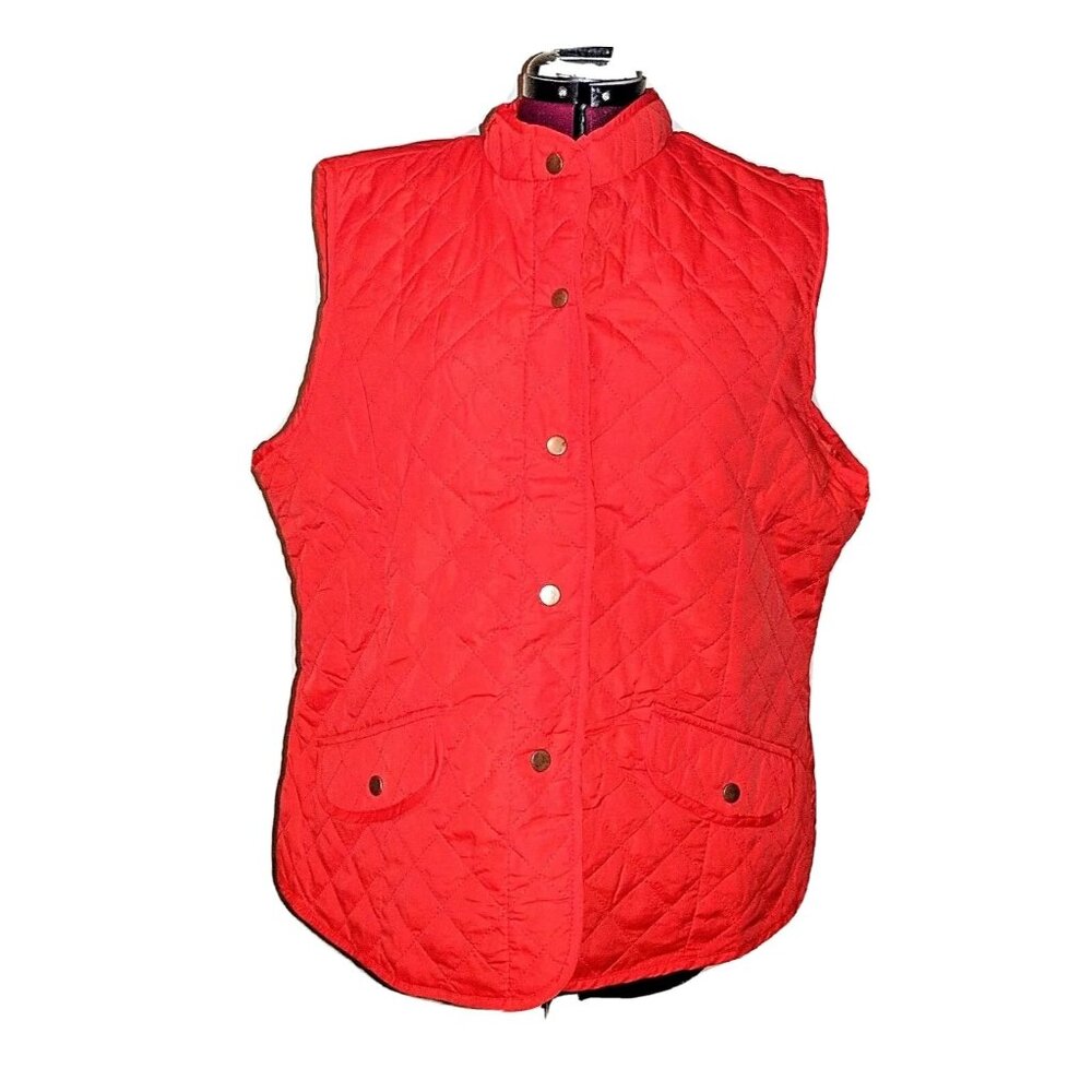 Mary McFadden Women’s Red Puffer Vest Size 2X Plus Quilted Sleeveless Jacket